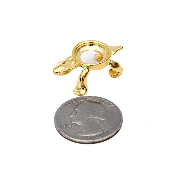 Mini Gold Tone Turtle Display Stand Gemstone Eggs Spheres Marbles Ball Holders - Picture 2 of 10